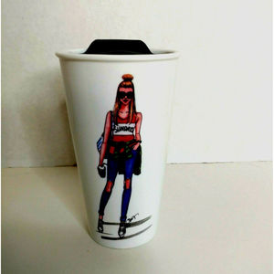RONGRONG DEVOE "Coffee Girl" Ceramic Travel Mug w/Lid